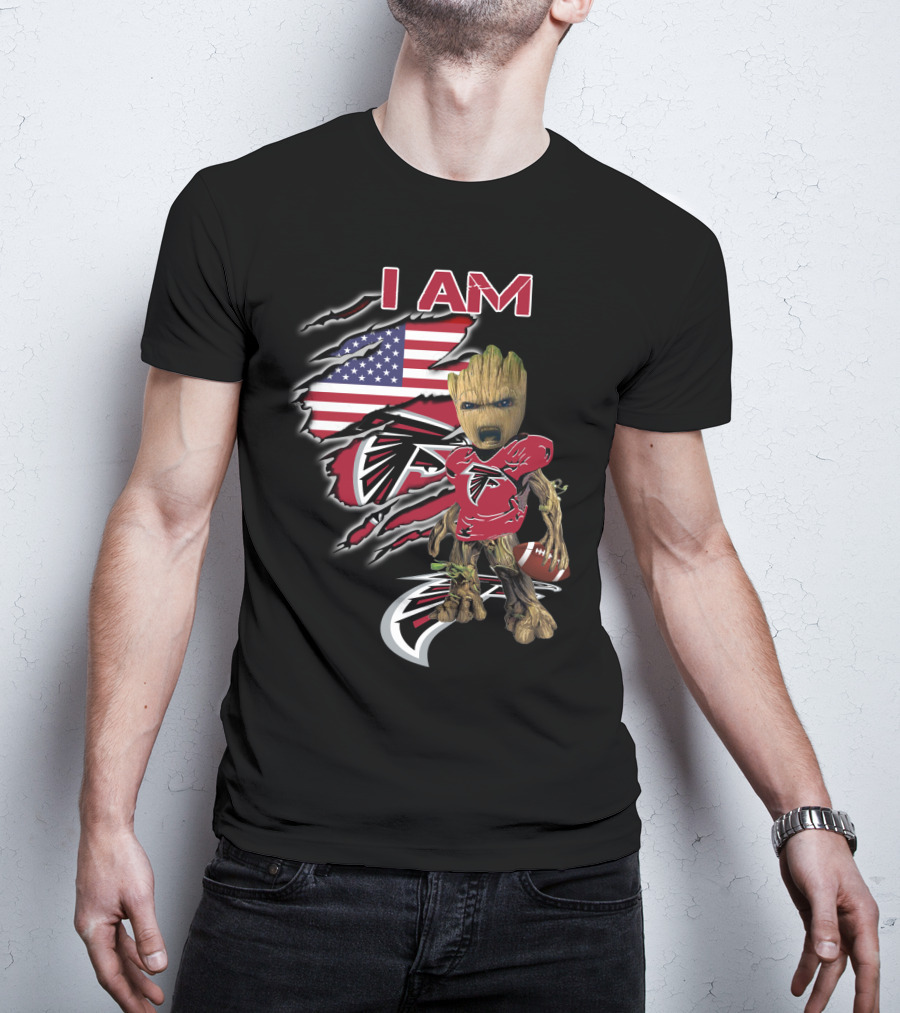 Falcons Baby Groot I Am American Flag Football Combo T-Shirt
