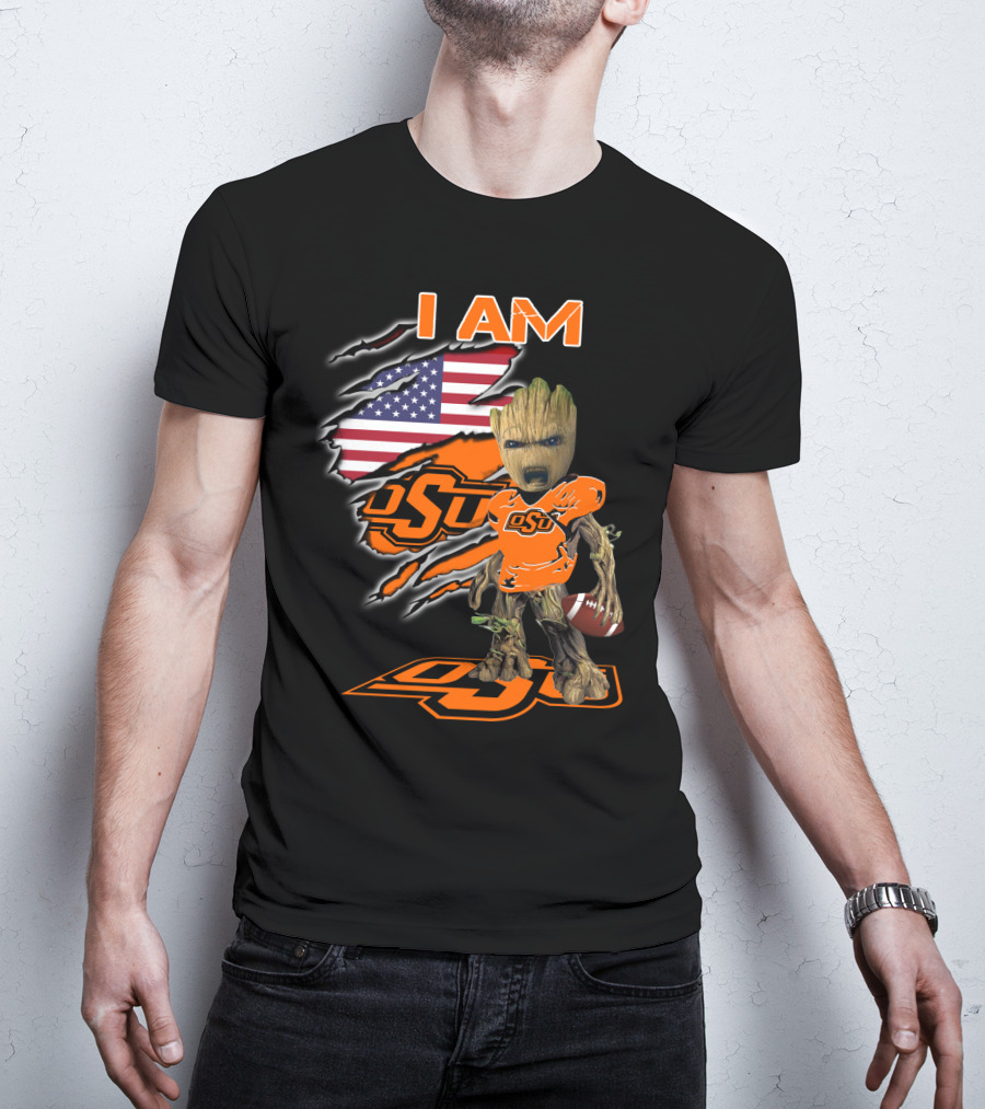 I Am OSU Baby Groot Football American Flag T-Shirt