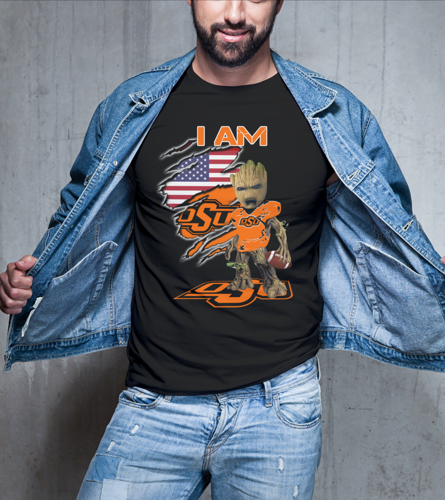 I Am OSU Baby Groot Football American Flag T-Shirt