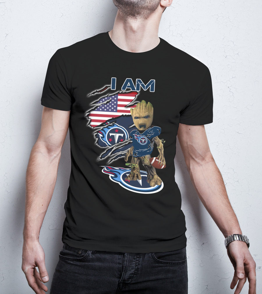 I Am Titans Baby Groot American Flag Football Nfl Crossover T-Shirt