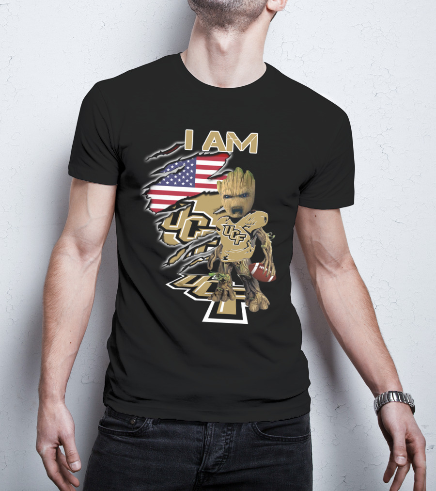 I AM UCF Baby Groot Football American Flag T-Shirt