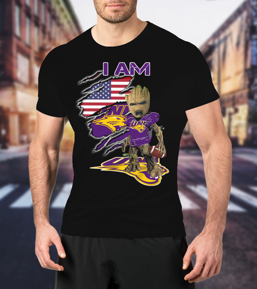 I Am Uni Baby Groot American Flag Football Panthers T-Shirt
