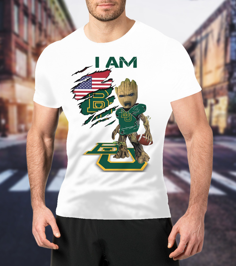 I Am Baylor Baby Groot Football Usa Flag T-Shirt