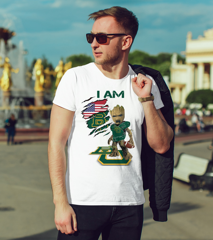 I Am Baylor Baby Groot Football Usa Flag T-Shirt