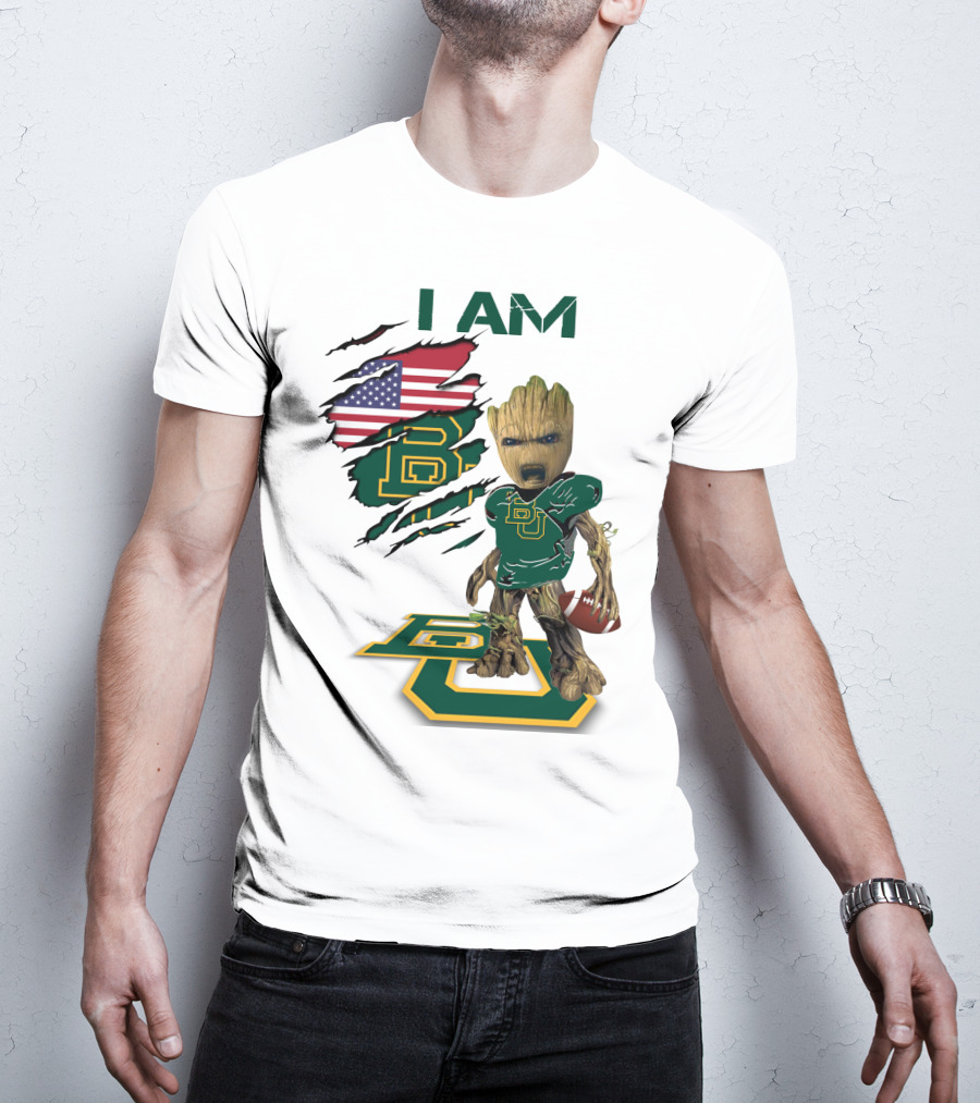 I Am Baylor Baby Groot Football Usa Flag T-Shirt