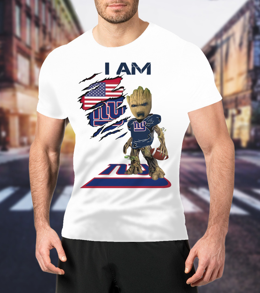 I Am Giants Baby Groot Football USA Flag T-Shirt