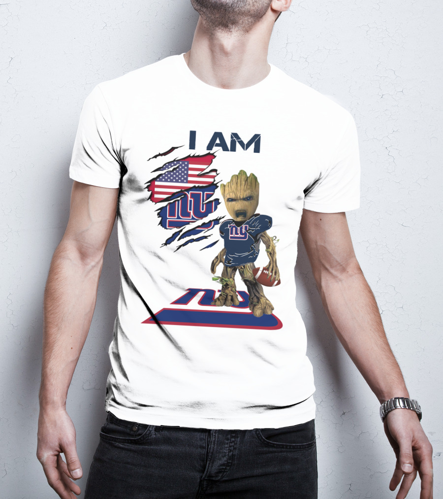 I Am Giants Baby Groot Football USA Flag T-Shirt