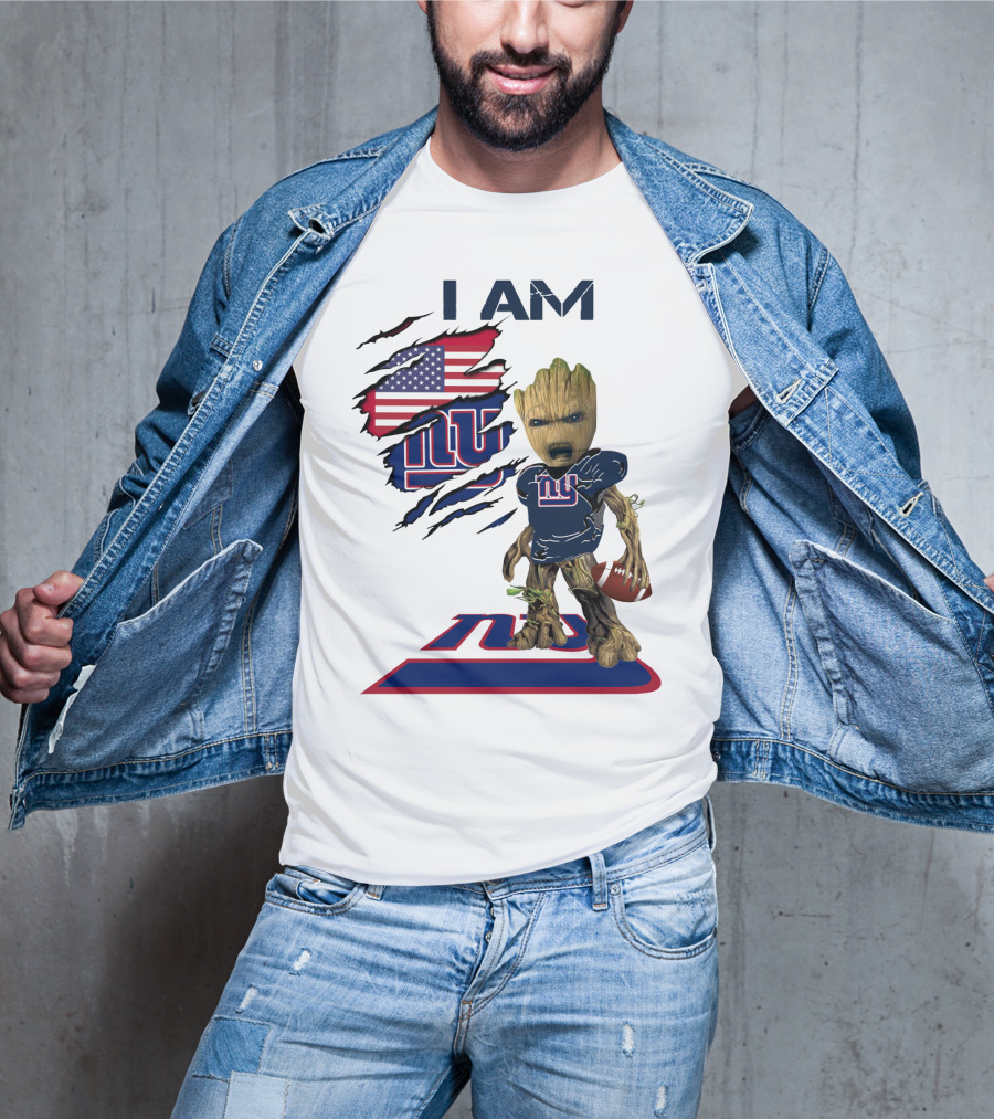 I Am Giants Baby Groot Football USA Flag T-Shirt