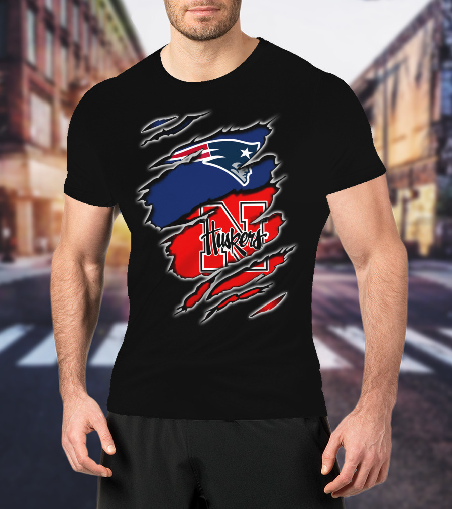 Patriots Huskers Logo Fusion Football T-Shirt