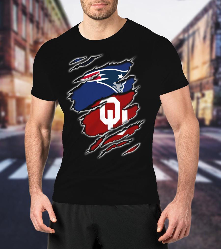 Patriots Sooners Ou Football Fan Gear Oklahoma New England Logo Mashup T-Shirt