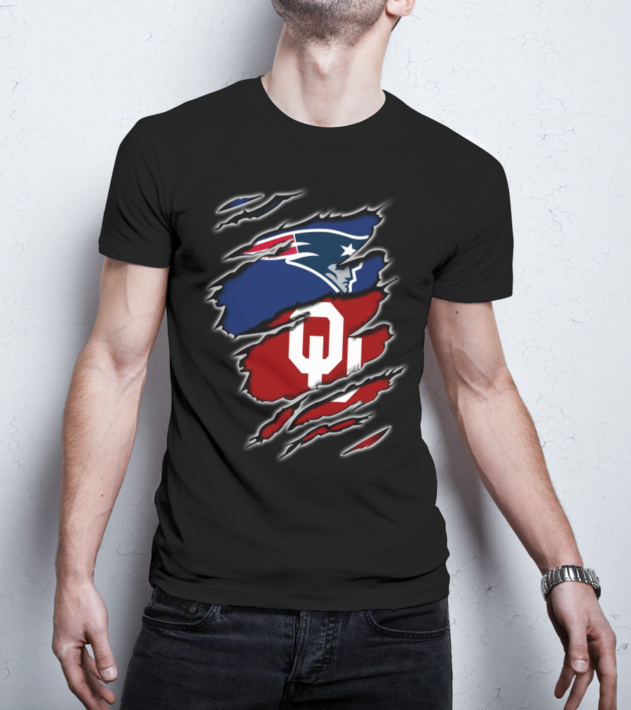Patriots Sooners Ou Football Fan Gear Oklahoma New England Logo Mashup T-Shirt