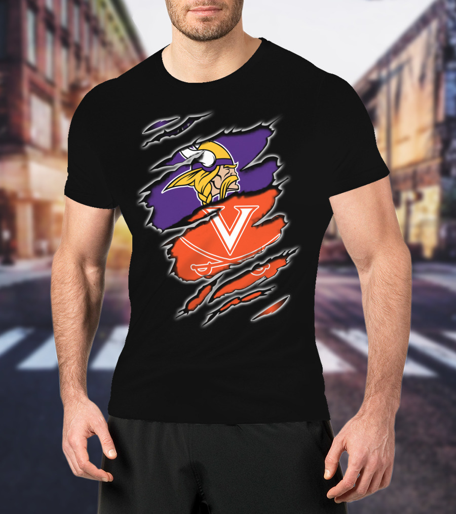 Vikings Cavaliers Minnesota NFL Virginia NCAA Crossover Logo Fusion T-Shirt