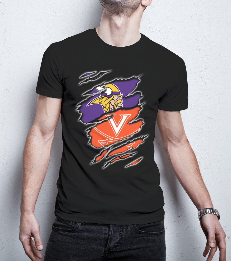 Vikings Cavaliers Minnesota NFL Virginia NCAA Crossover Logo Fusion T-Shirt