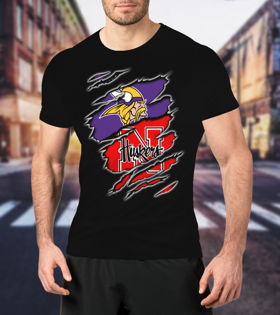 Vikings Huskers Nebraska Football Crossover T-Shirt