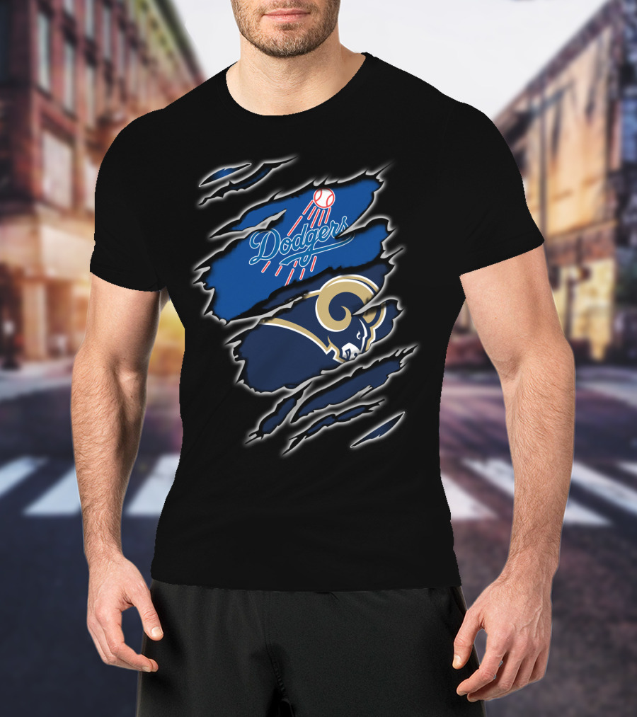 Dodgers Rams Claw Scratch Dual Logo Fusion T-Shirt