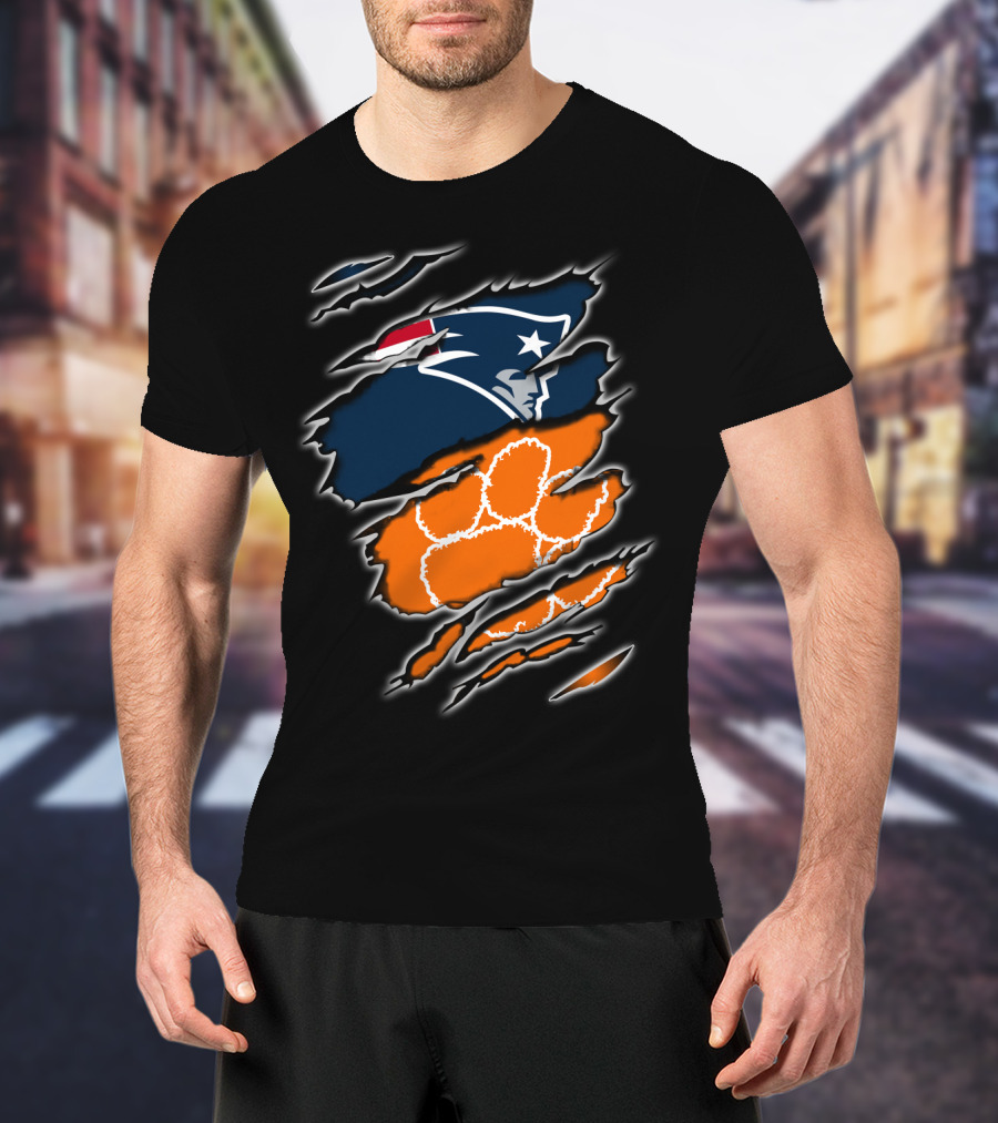 Patriots Clemson Tiger Paw Scratch New England Football Tiger Claw T-Shirt