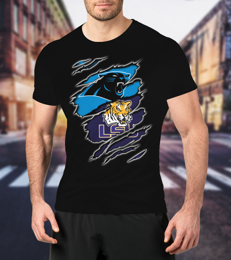 Carolina Panthers Lsu Tigers Claw Marks Logos T-Shirt