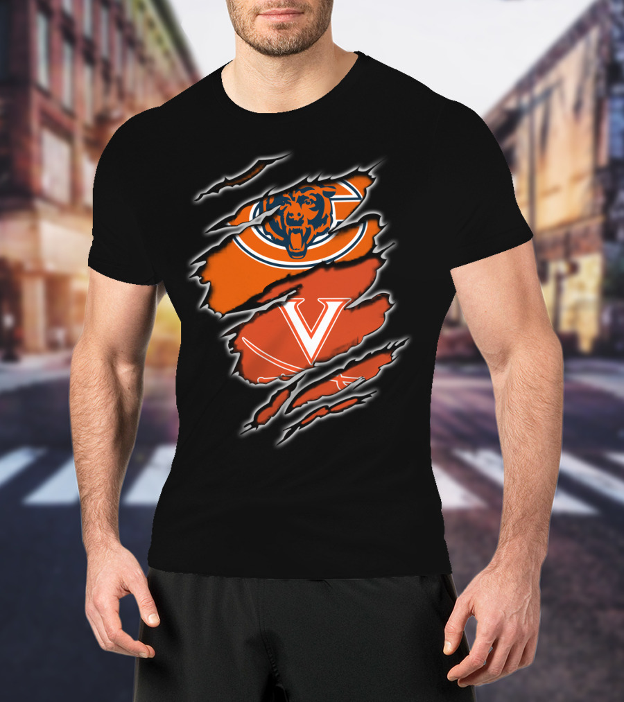 Chicago Bears Virginia Cavaliers Scratch Torn T-Shirt