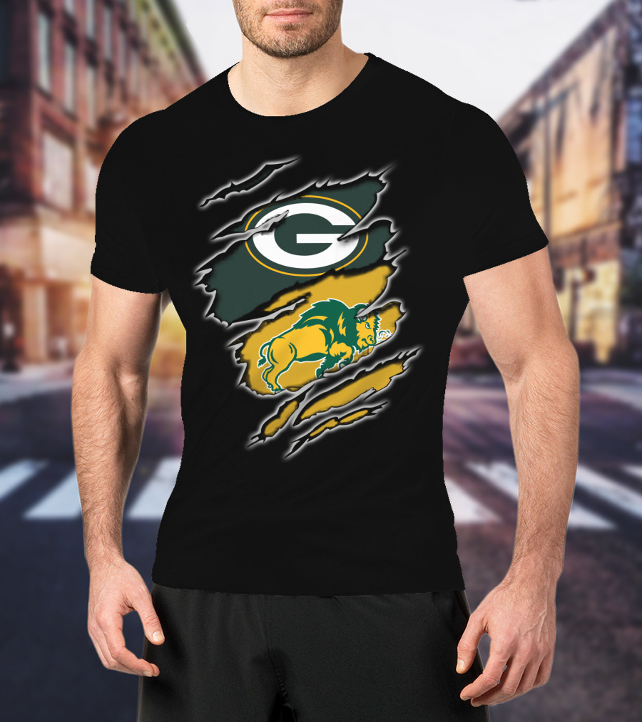 Green Bay Packers North Dakota State Bison Logo Mashup T-Shirt