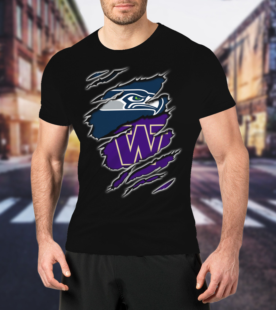 Seahawks Washington Huskies Logo Claw Tear T-Shirt
