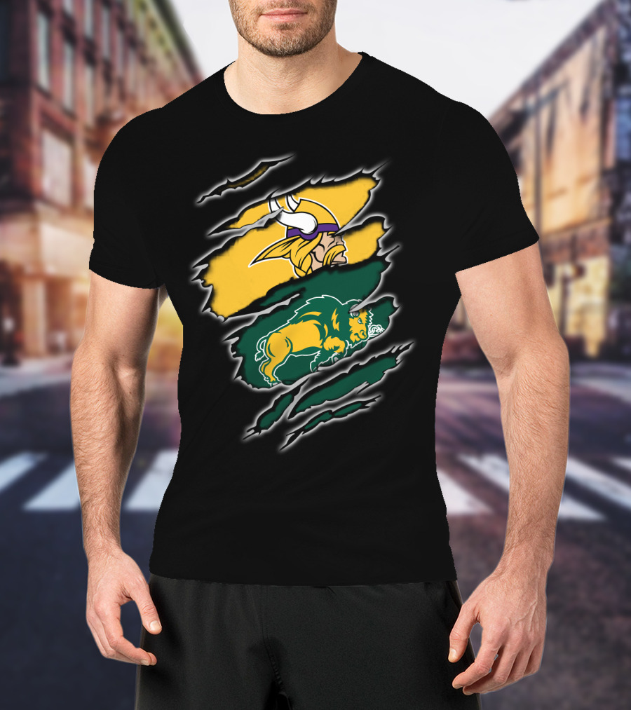 Minnesota Vikings North Dakota State Bison Claw Marks Mashup T-Shirt