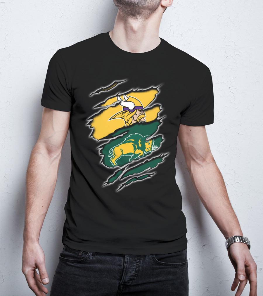 Minnesota Vikings North Dakota State Bison Claw Marks Mashup T-Shirt