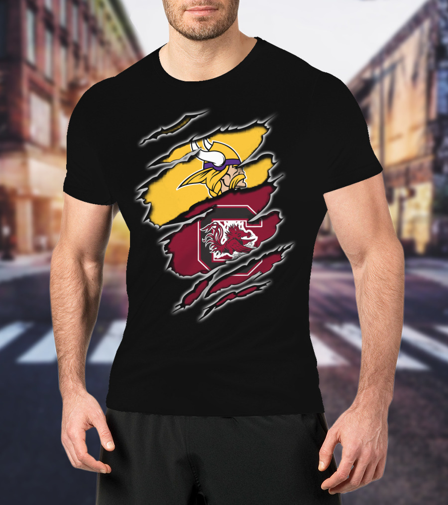 Minnesota Vikings South Carolina Gamecocks Scratched Logo Fusion T-Shirt