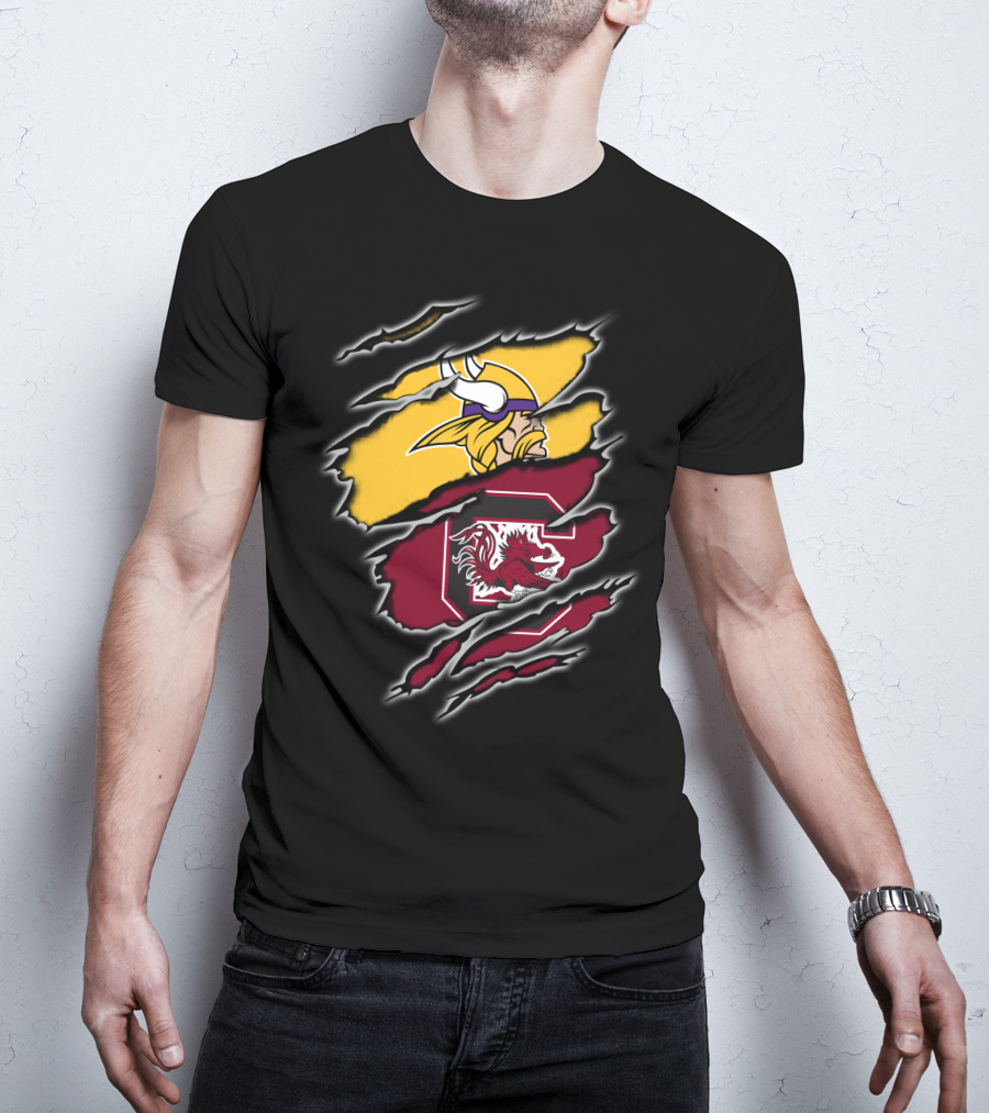 Minnesota Vikings South Carolina Gamecocks Scratched Logo Fusion T-Shirt