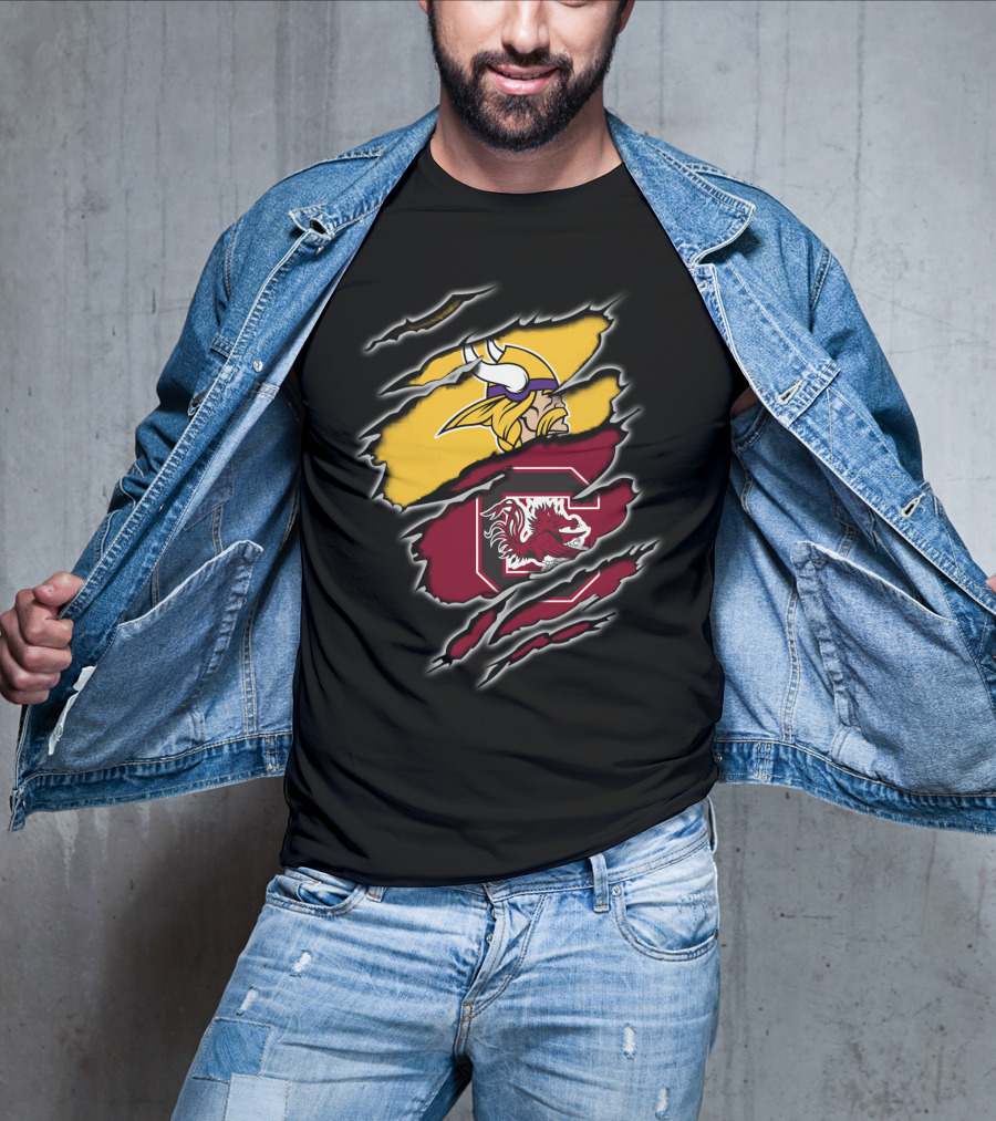 Minnesota Vikings South Carolina Gamecocks Scratched Logo Fusion T-Shirt