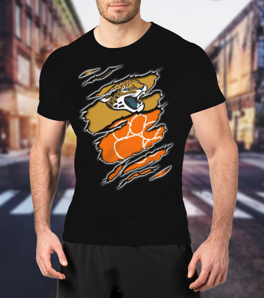 Jaguars Clemson Roaring Feline With Tiger Paw Claw Marks T-Shirt