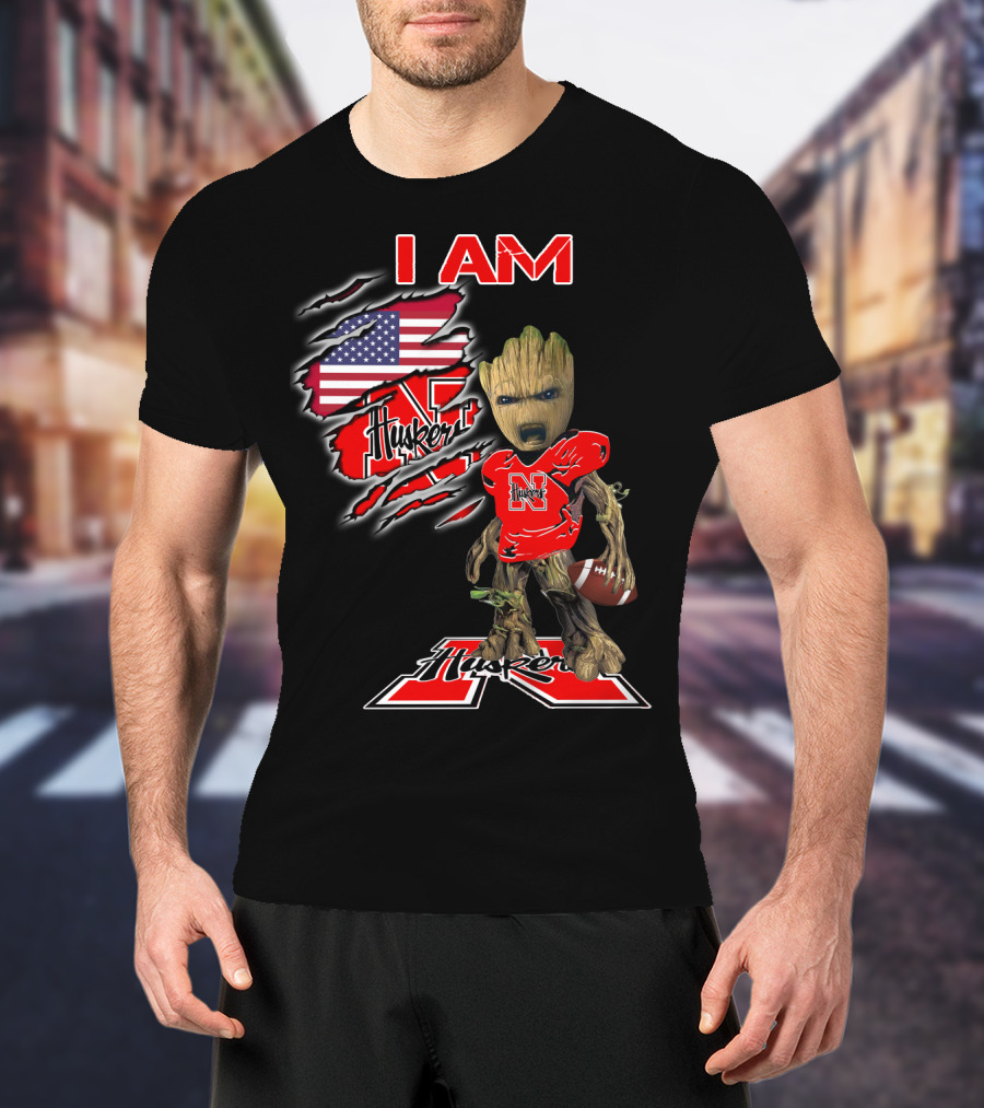 I Am Husker Groot Football Fan American Flag T-Shirt
