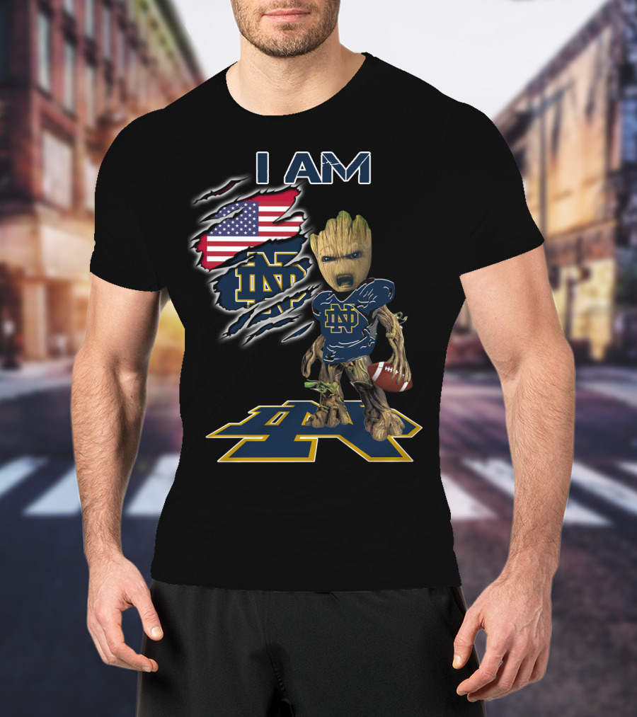 I Am Groot Notre Dame Football Fan Usa Flag T-Shirt