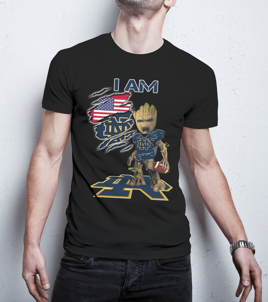 I Am Groot Notre Dame Football Fan Usa Flag T-Shirt