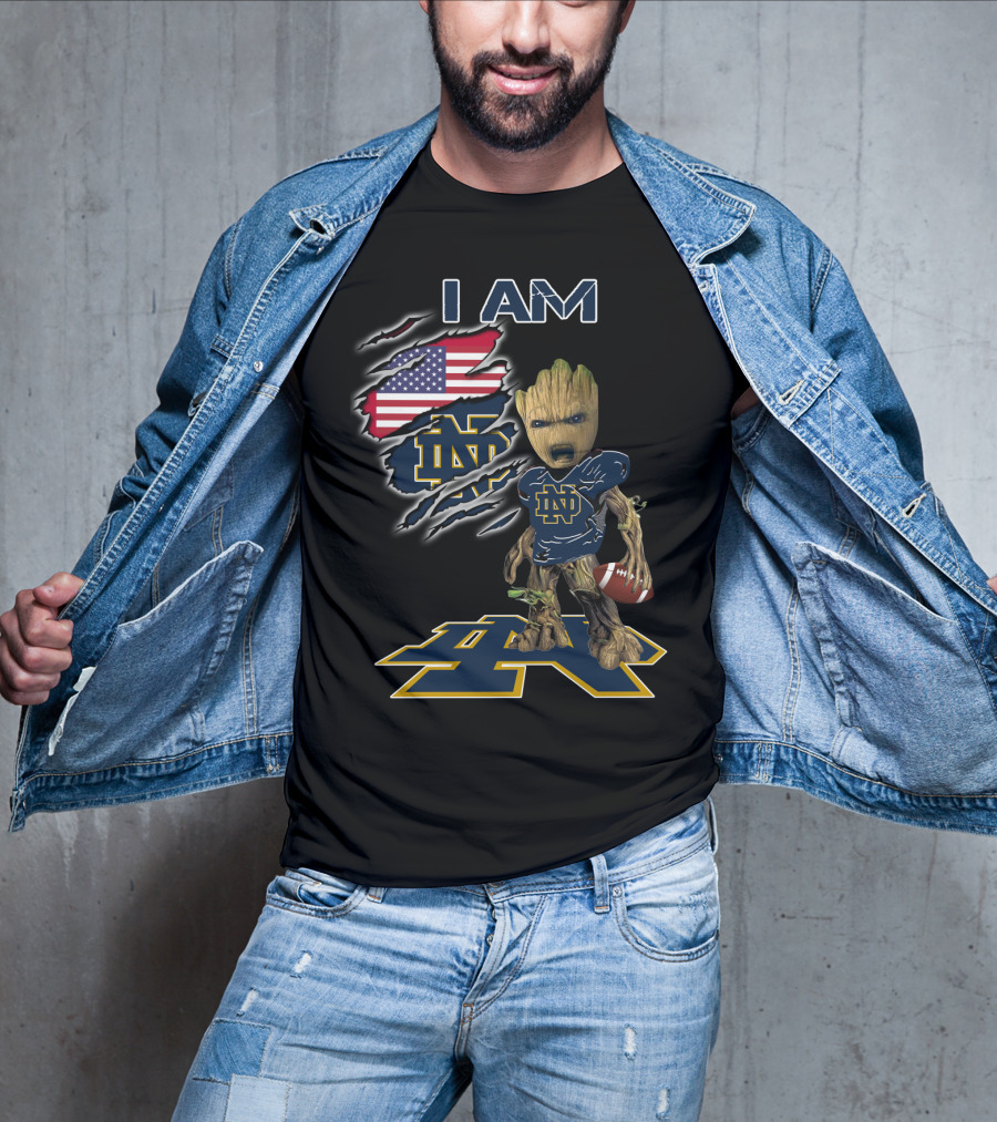 I Am Groot Notre Dame Football Fan Usa Flag T-Shirt