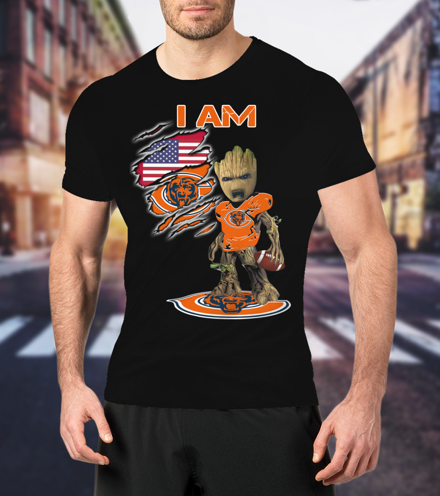 I Am Groot Chicago Bears American Flag T-Shirt