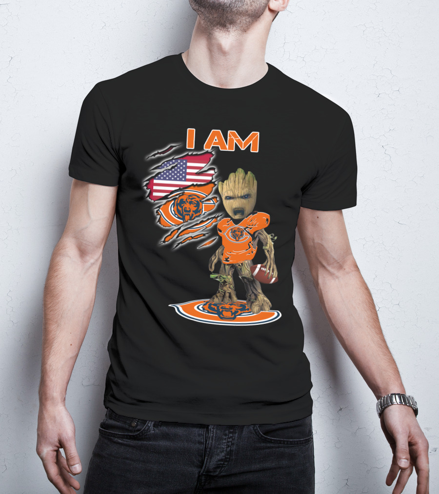 I Am Groot Chicago Bears American Flag T-Shirt