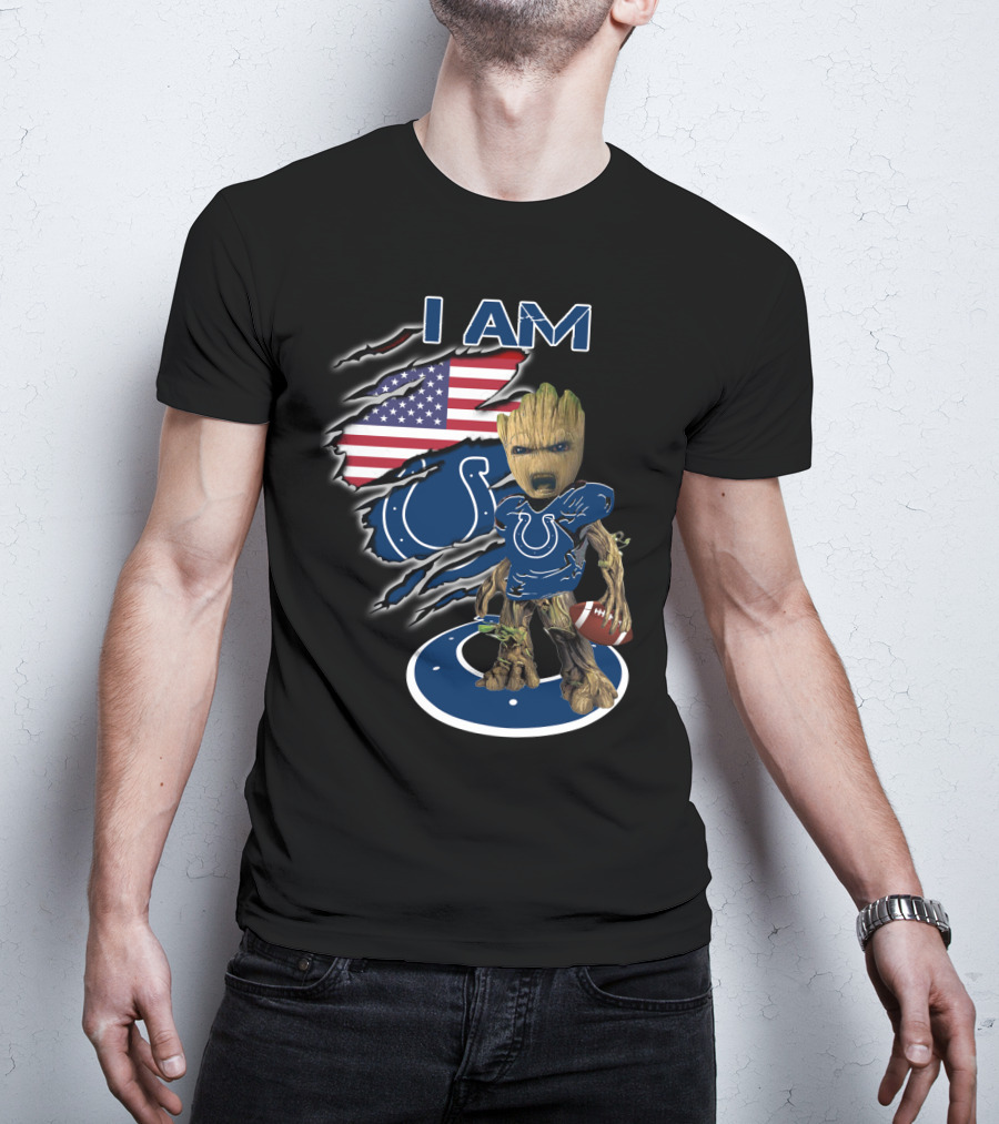 I Am Groot Colts Fan American Flag Football T-Shirt