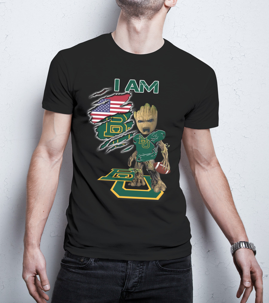 I Am Baylor University Football Groot American Flag Fan T-Shirt