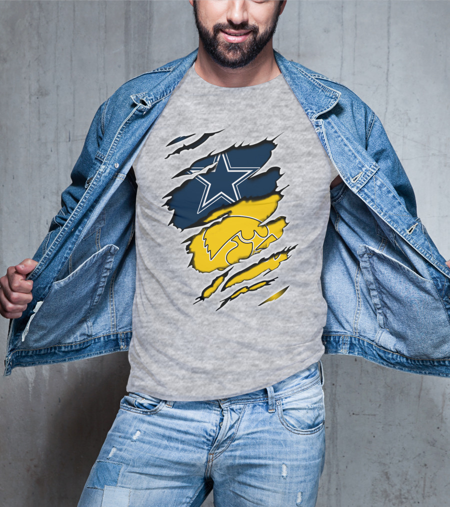 Cowboys Star And Hawkeyes Logo Fusion T-Shirt