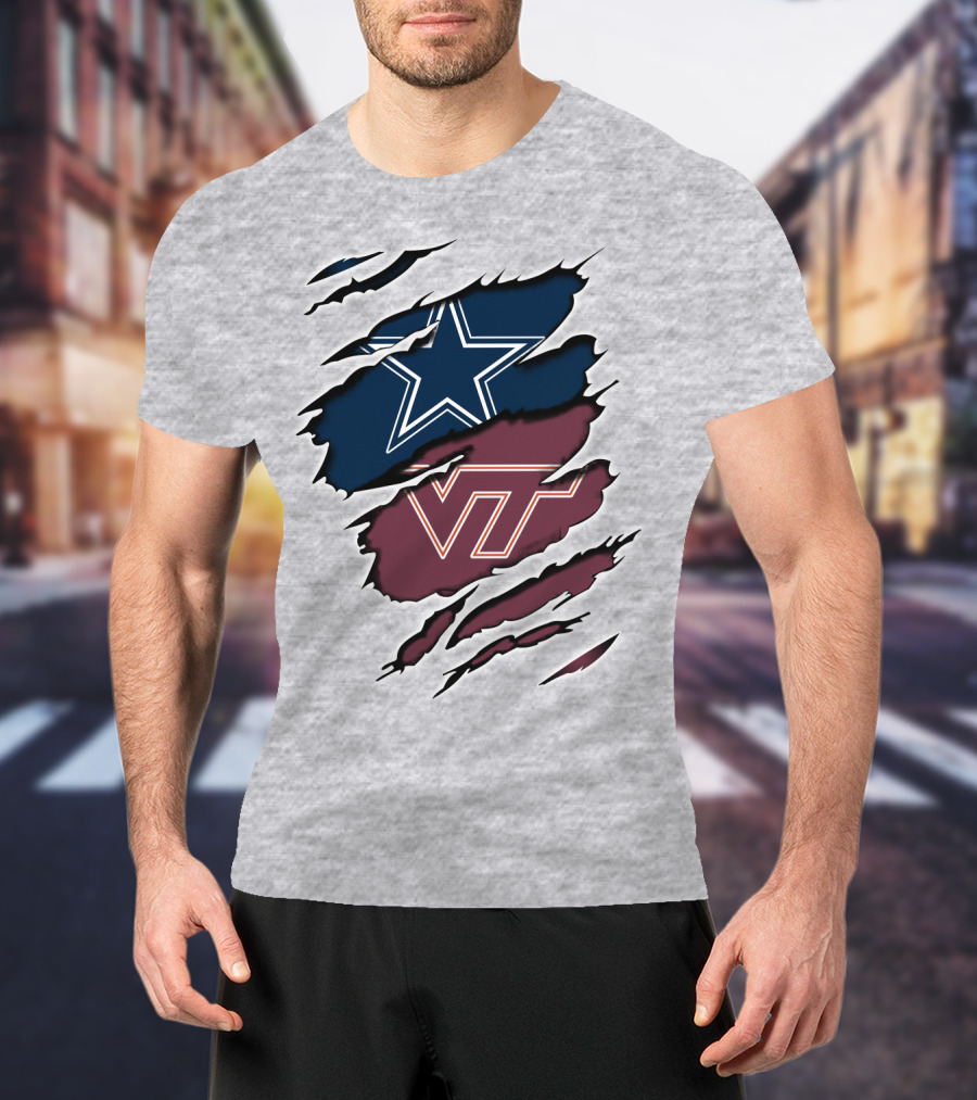 Cowboys Star Vt Hokies Torn Claw Marks T-Shirt