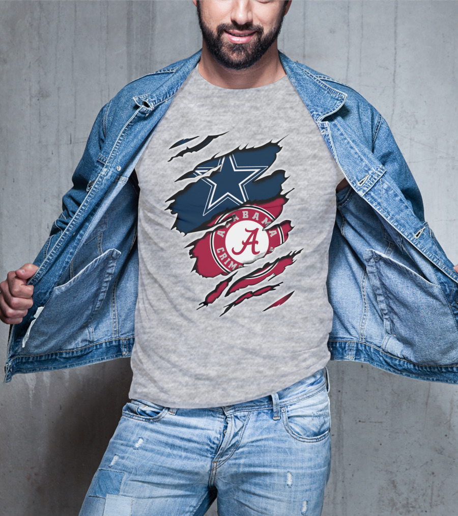 Dallas Cowboys Star And Alabama Crimson Tide Paw Rips T-Shirt