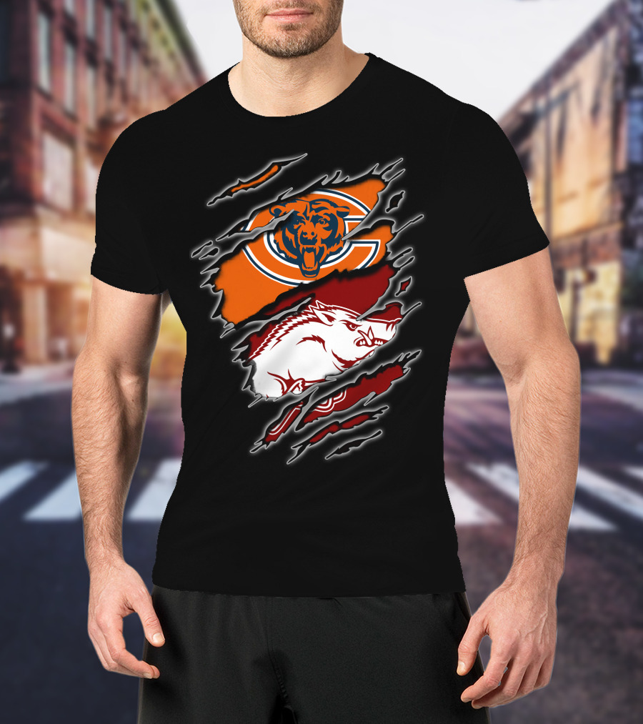 Chicago Bears And Arkansas Razorbacks Team Logo Fusion T-Shirt
