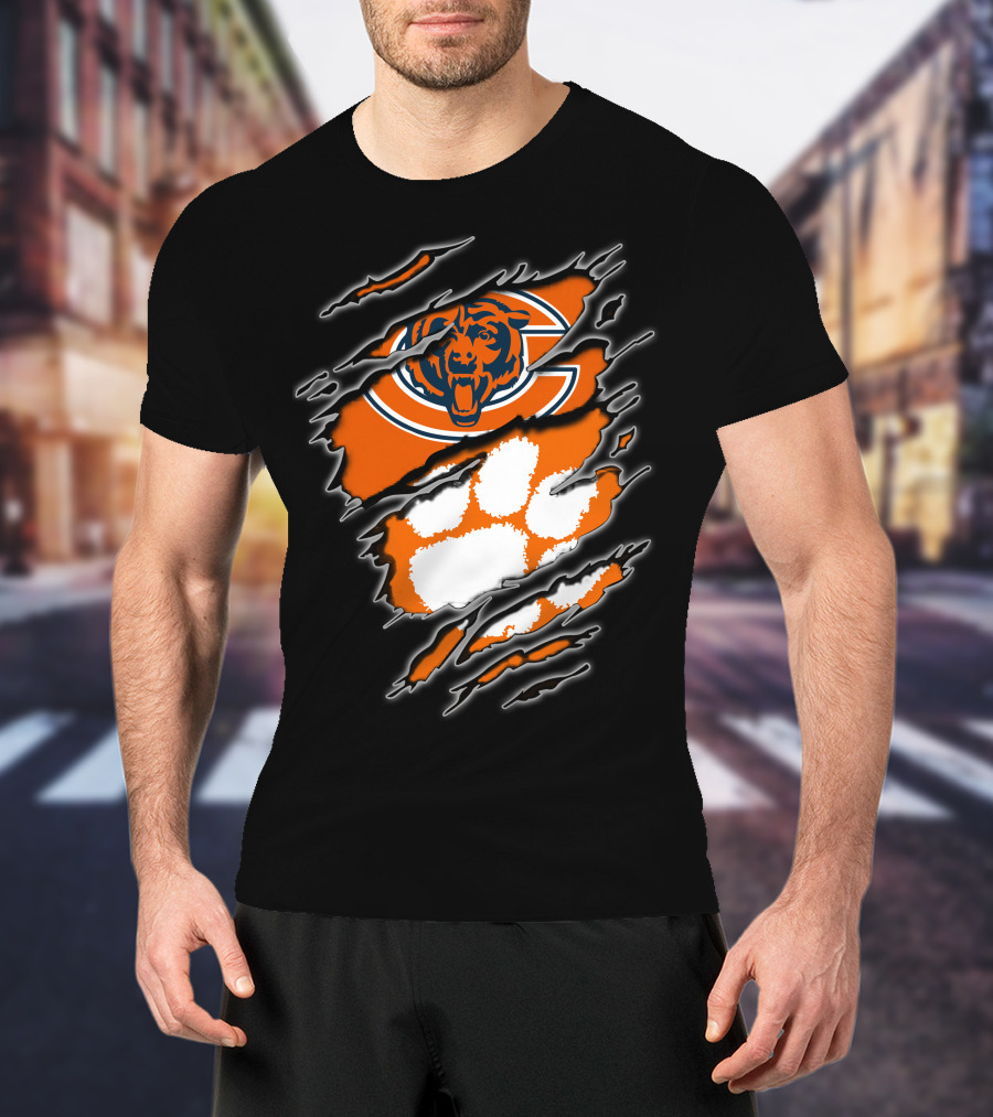 Chicago Bears Clemson Tigers Paw Logo Mashup T-Shirt