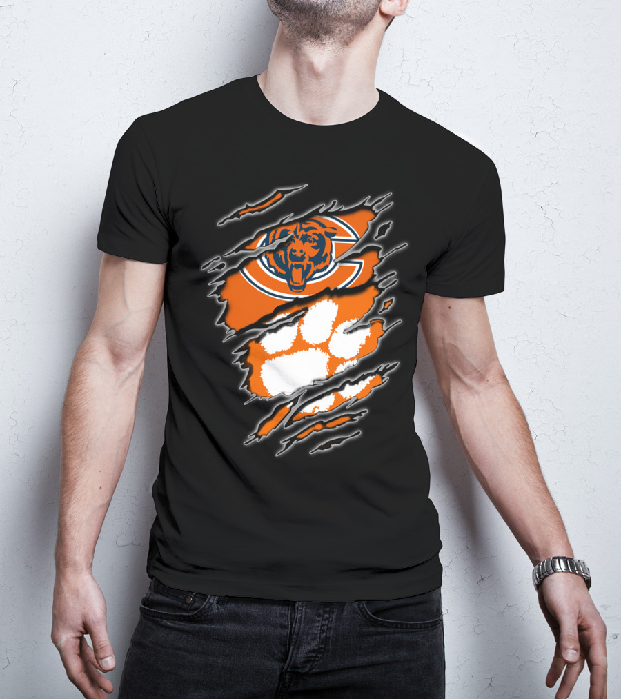 Chicago Bears Clemson Tigers Paw Logo Mashup T-Shirt