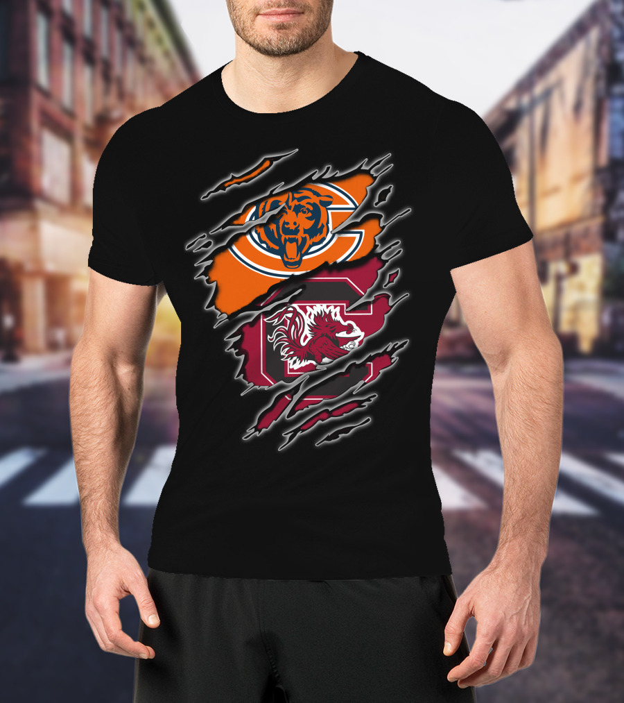 Chicago Bears South Carolina Gamecocks Logo Mashup T-Shirt