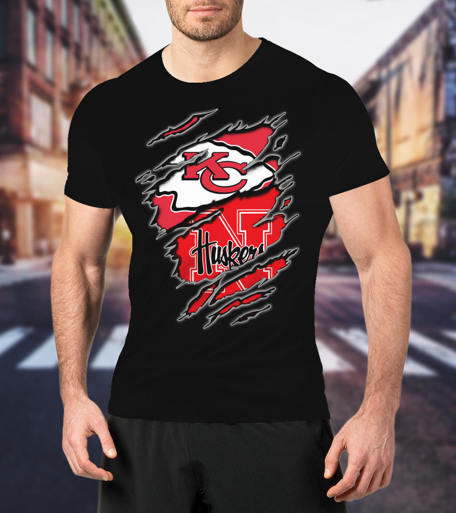 Kansas City Chiefs Nebraska Huskers Logo Fusion T-Shirt