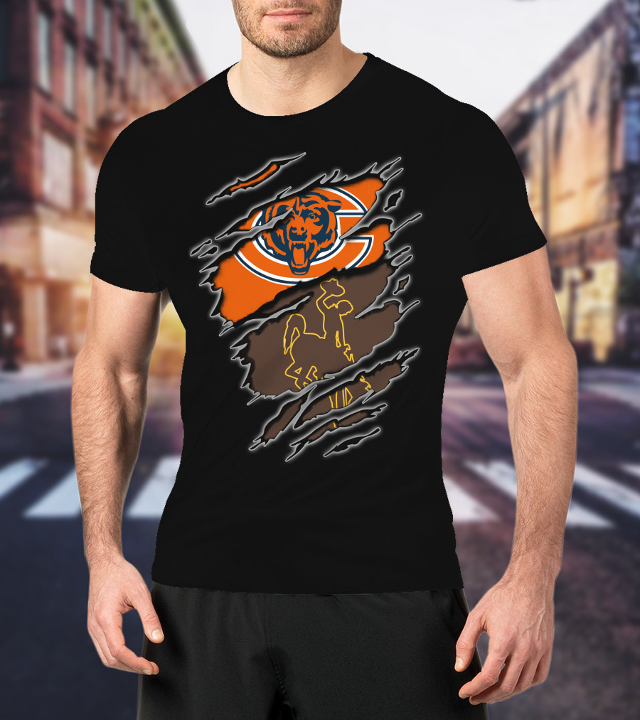 Bears Wyoming Cowboy Dual Symbol Rip T-Shirt