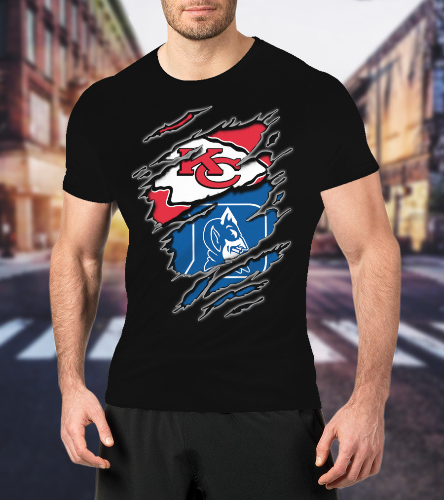 Kansas City Chiefs And Duke Blue Devils Logo Fusion T-Shirt
