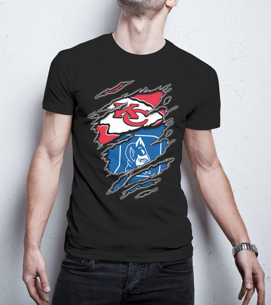 Kansas City Chiefs And Duke Blue Devils Logo Fusion T-Shirt