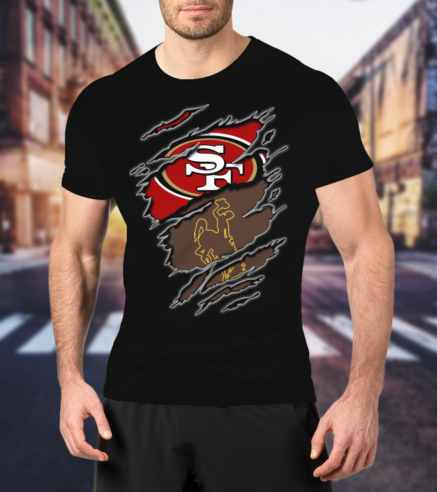 49ers Sf Logo With Wyoming Cowboy Silhouette T-Shirt